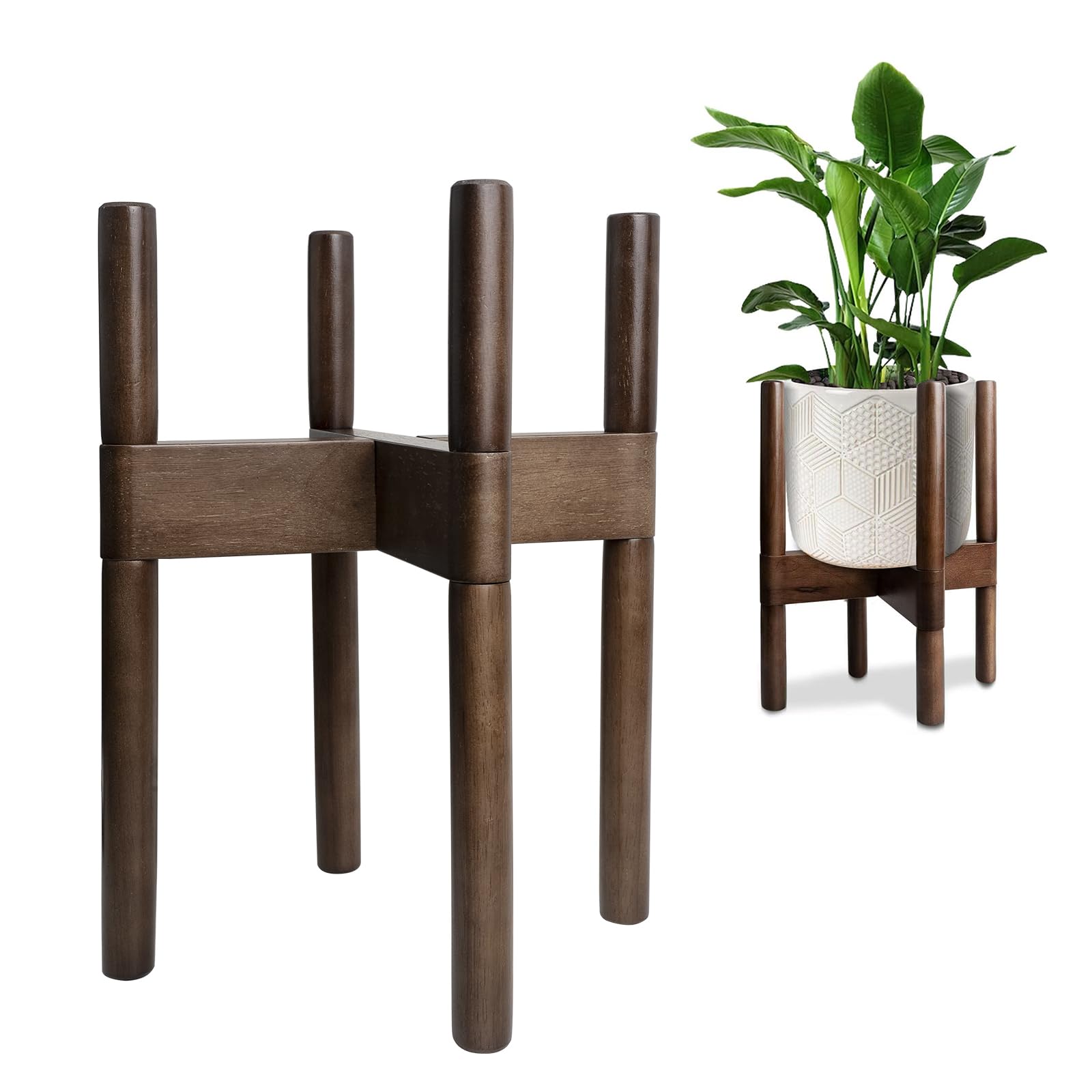 Photo 1 of Plant Stand Indoor, Mid Century Modern Plant Holder, Wood Corner Flower Pot Stand for Living Room,(Pot & Plant Not Included),1Pack