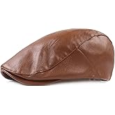 Idopy Men's Classic Faux Leather PU Driving Ivy Hat Fishing Golf Beret Newsboy Flat Cap Cabbie