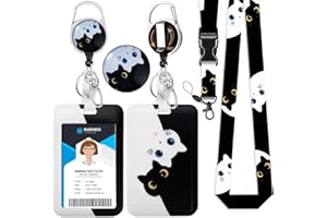 HASFINE Cute Cat Badge Holder with Lanyard and Retractable Badge Reel, Melodious Cat Breakaway Lanyard with ID Card Holder Ca