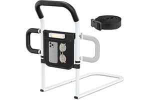 Bed Rails for Elderly Adults Safety, Bed Assist Rail with Dual Grab Bars for Seniors & Patients,Motion Light & Storage Pocket