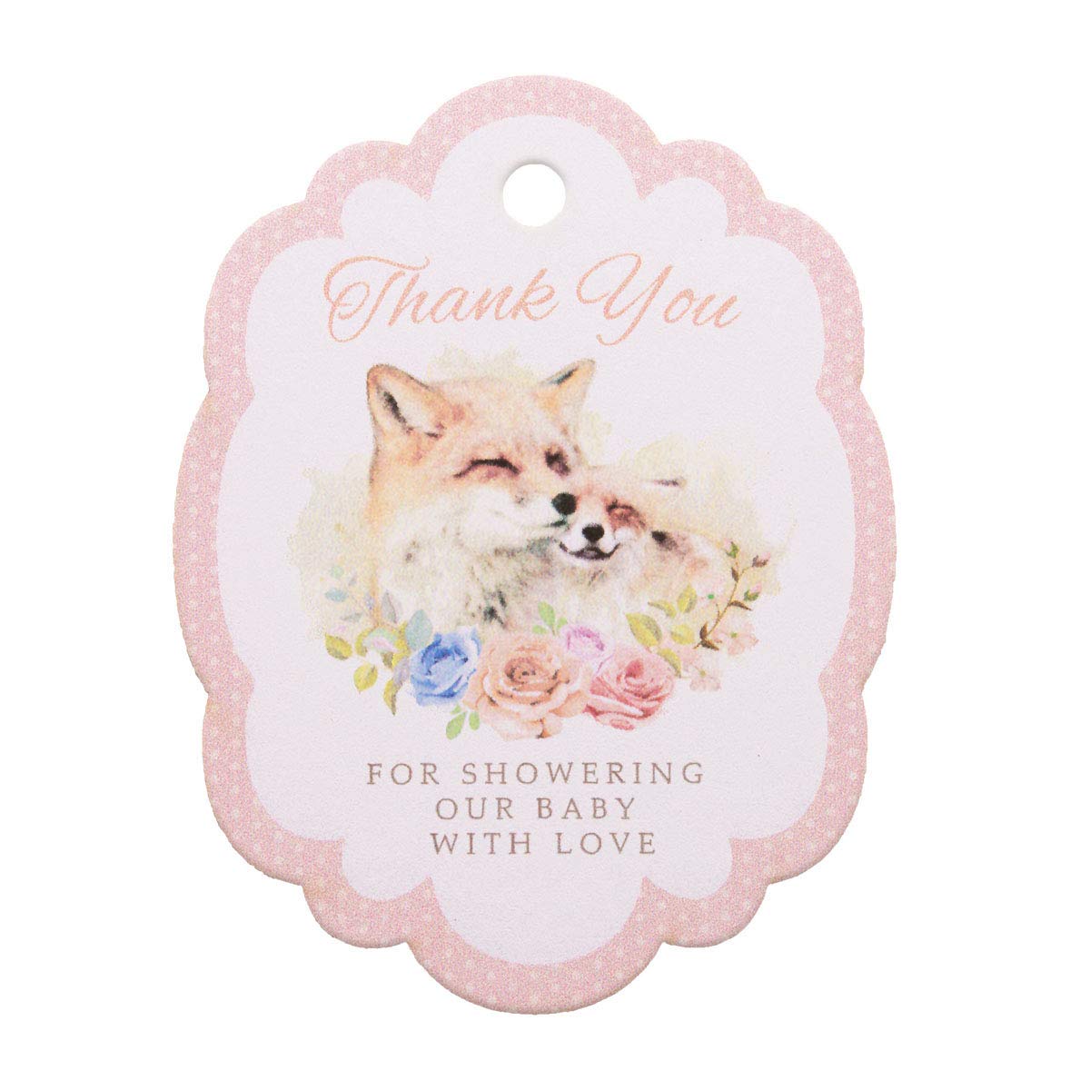Summer-Ray 50pcs Thank You for Showering Our Baby with Love Fox Themed Baby Shower Thank You Tags Favour Tags (Pink)