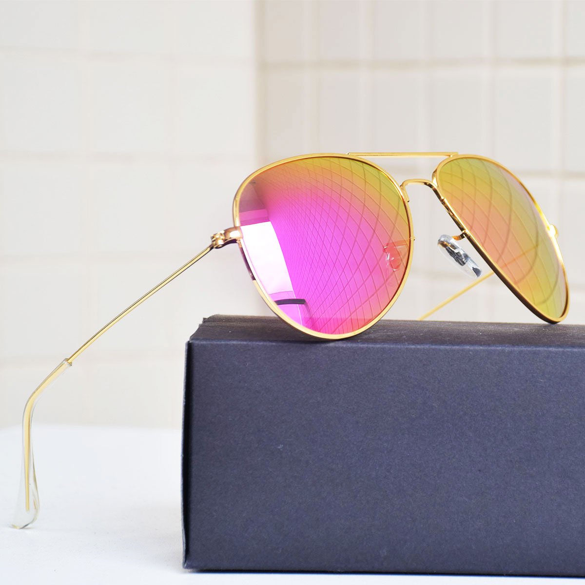 ASLNsong Aviator Sunglasses Polarized Mirrored Fishing Driving Golf(Gold Frame/Purple Lens)