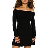 Forever 21 Womens Pointelle Off The Shoulder Long Sleeve Flare Mini Dress