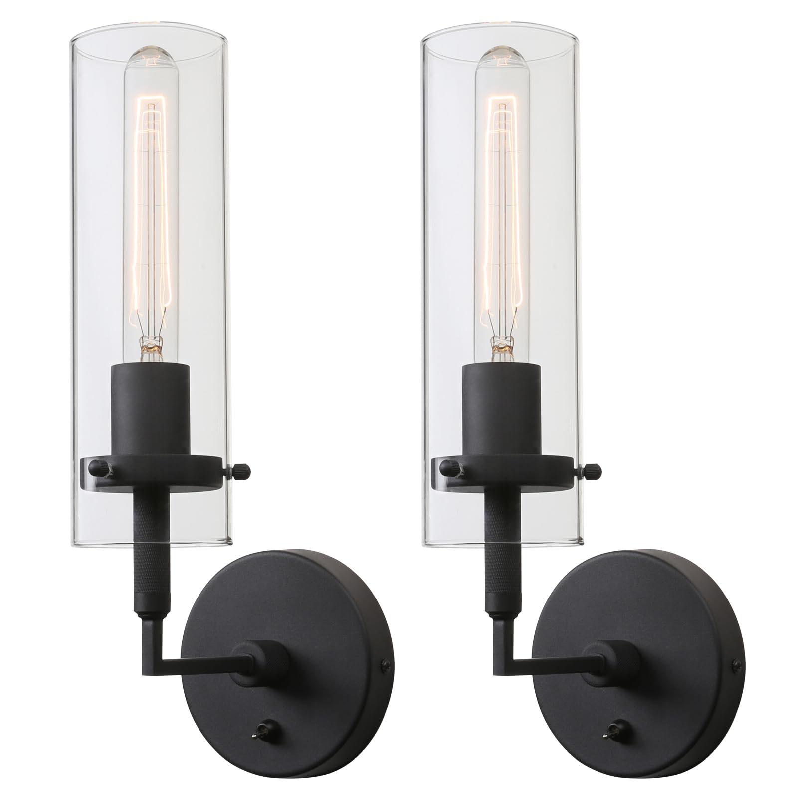 Photo 1 of Phansthy Wall Sconces with Switch Set of 2, Modern Bathroom Sconce Wall Lighting Vanity Light with Clear Glass, Wall Mount Lights for Living Room Corridor Mirror Bedroom Stairs (Black 2 Pack)