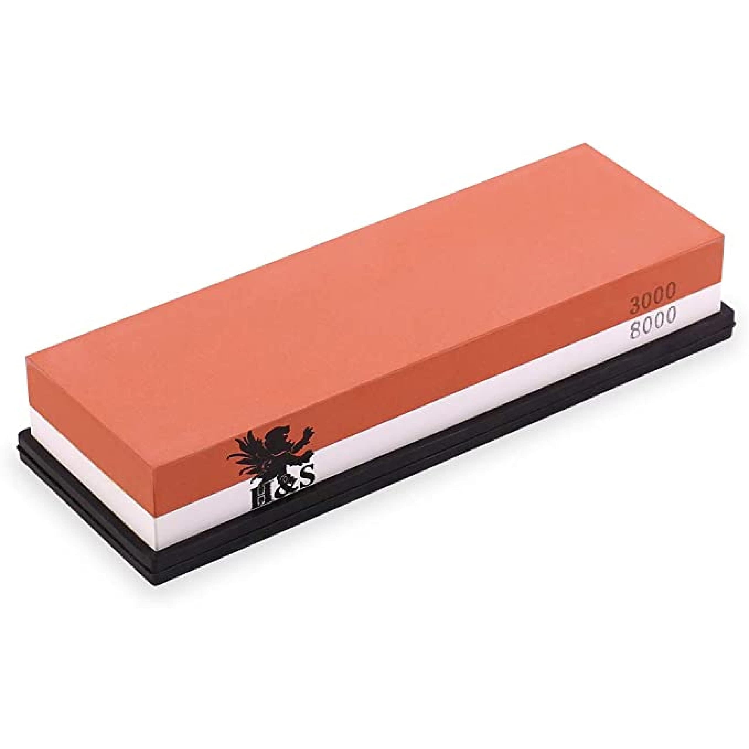 H&S Professional Whetstone Knife Sharpening Stone - 3000/8000 Grit Whetstone with Rubber Holder - Wet Stone 4000 Grit for Knives