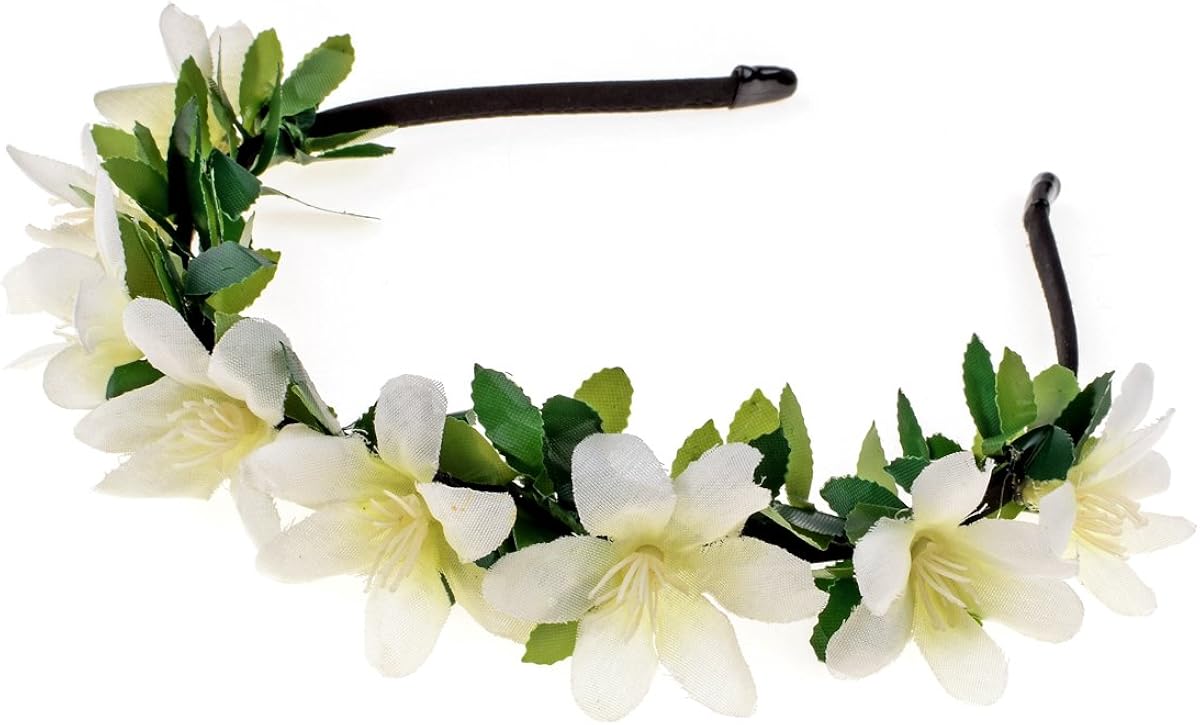 RoyaLily White Hawaiian Plumeria Flower Crown Boho Beach Wedding