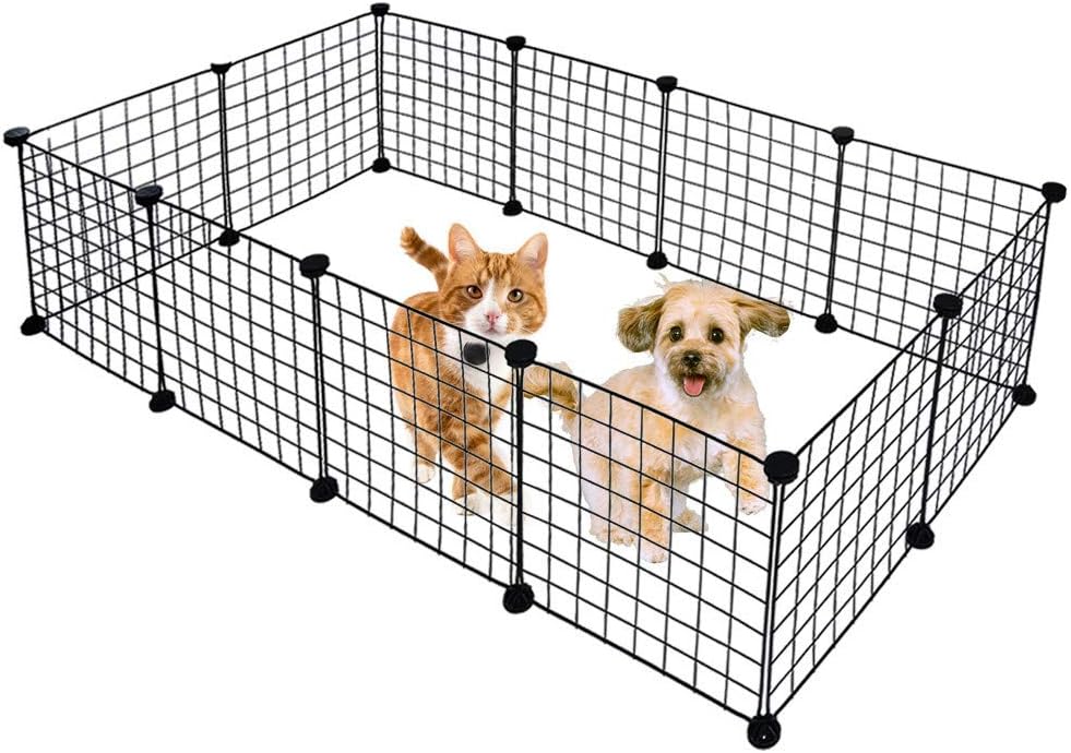 XGao Foldable Pet Playpen, 16 Panels Pets Play Pen Portable Small Animal Cage Indoor Portable Metal Wire Yard Fence for Small Animals Pigs Rabbits Crate Dog Tent