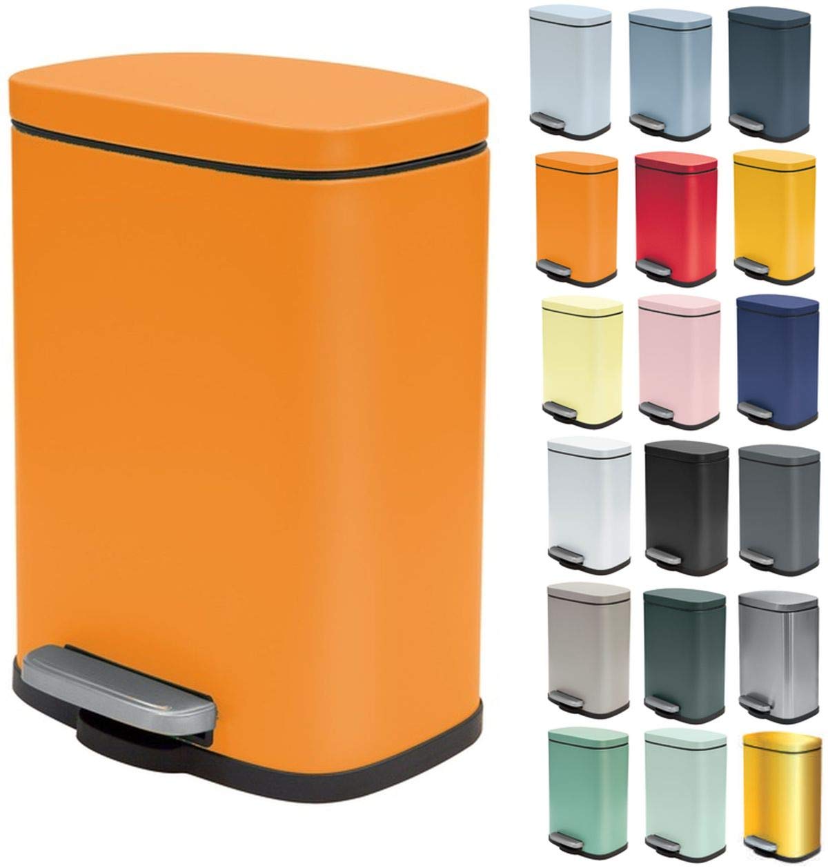 Spirella Akira Cosmetic Bin, 5 Litres, Stainless Steel with Soft Close Mechanism and Inner Bucket, Orange