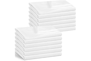 12 Pack White Bulk Flat Sheets Only Twin Size, Easy Sort Top Bed Sheet by Color-Coded Hem Threads, Soft Durable Brushed Micro