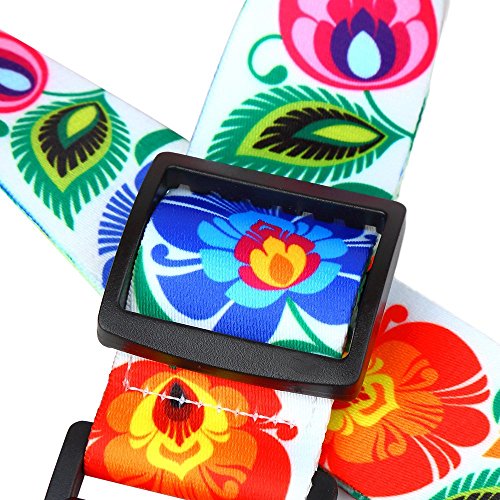 CLOUDMUSIC Colorful Peacock Flower Ukulele Strap Ukulele Belt With Microfiber Leather Heads For Soprano Concert Tenor Baritone String Instruments (white)