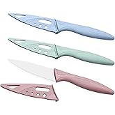 Kocpudu 3Pcs Sharp and Durable Fruit Knife, Exquisite and Beautiful, with Scabbard, Paring Knife is Suitable for Most Vegetables, Fruits and Meat (pink, Blue, Green)