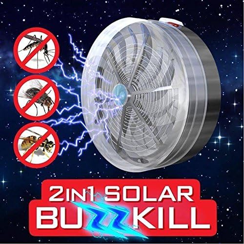 Diau Charn Round Ultrasonic Wave Solar Bug Zapper-Buzz UV Lamp Light Fly Bug Insect Mosquito Killer Repellent For Office, Bedroom, Garden (silver solar powered)