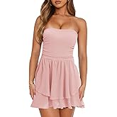 Balimtoy Women's Summer Mini Dress Sleeveless Strapless Ruched Ruffle Flowy Short Beach Party Tube Dresses