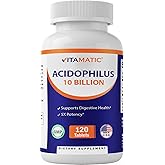 Vitamatic Acidophilus Probiotic - 10 Billion CFU - 5X Potency - Daily Probiotic Supplement, Supports Digestive Health - 120 T