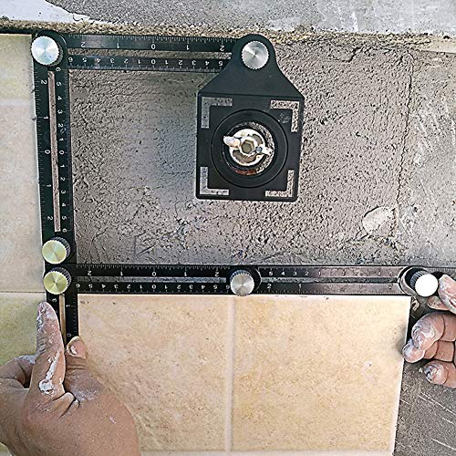 dezirZJjx Universal Angle Template Measuring Tool Ruler,Multifunctional Aluminum Alloy Six-Folding Ruler Hole Puncher Locator Mason Tool for Masonry Builders Handymen Carpenters Black - Thumbnail 4