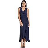 London Times Women's Dresses Soft and Flowy Feminine Ruffle Hi-Low Faux Wrap Maxi Dress