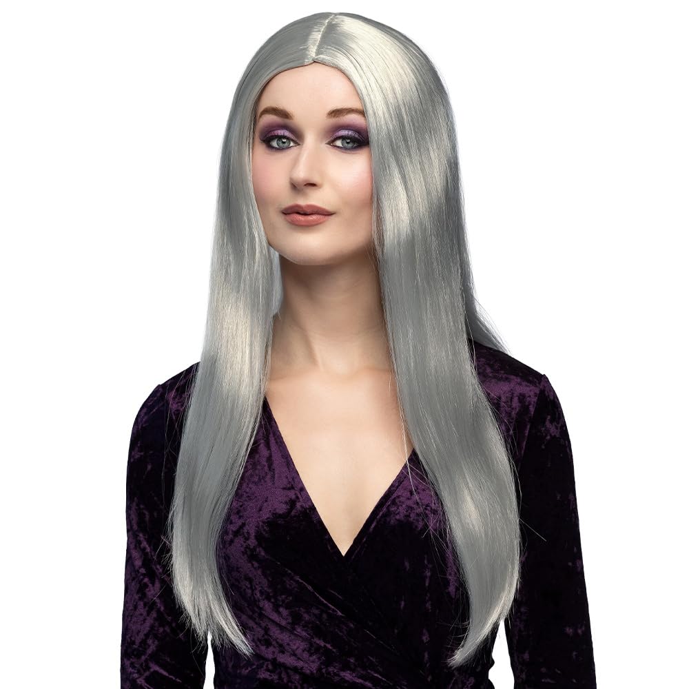 Boland 86082 Halloween Long Straight Silver Grey Witch Wig Fancy Dress Accessory