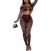 WE OWN Sexy Solid Color Strapless Long Sleeved Pants, Hollowed Out Slim Fit Two-Piece Knitted Jumpsuits