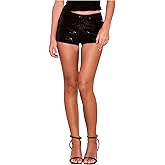 SOLY HUX Women's Sequin Sparkly Shorts Low Elastic Waist Y2k Party Club Mini Booty Shorts