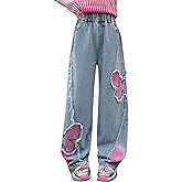 YaYabroe 5-14 yrs Kids Girls Jeans Distressed Elastic Waist Baggy Denim Wide Leg Pants Trousers