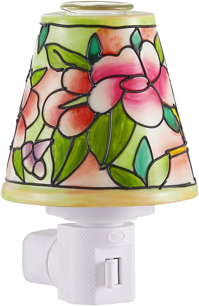 Tiffany Night Light Plug in Wall Night Light with Essential Oil Glass Cup Aromatherapy Furnace (Pink Rose)