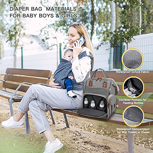 Diaper Backpack with  Changing Station,Diaper Bags Backpack,Baby Bag for Mom and Dad Large Foldable Bassinet for Baby Boy &Girl  Waterproof Travel  (grey3)