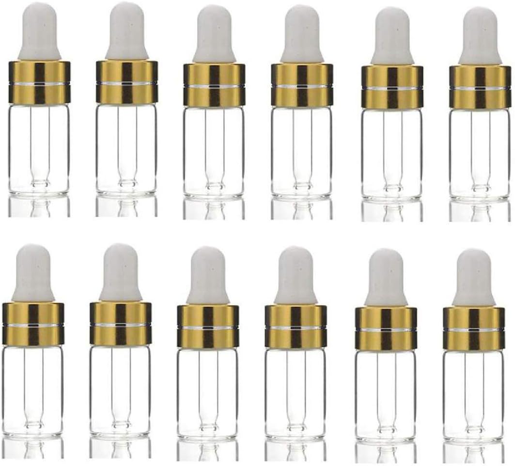 VASANA 12PCS 3ml Empty Refill Mini Clear Glass Essential Oil Dropper Bottle Jars Sample Packing Vials with White Rubber Cap Cosmetic Perfume Sample Liquid Storage Holder Container Makepup Beauty Tool
