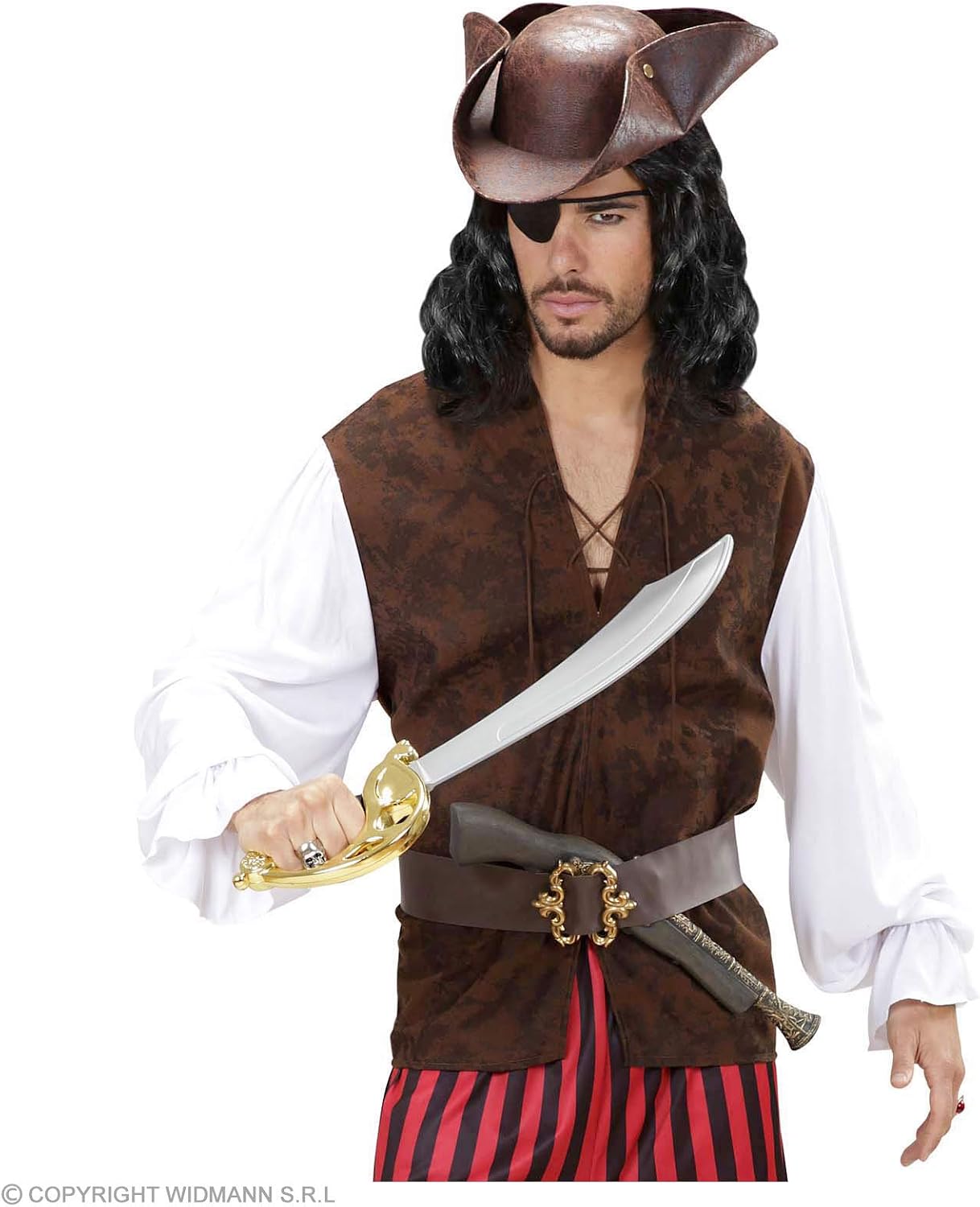 Pirate Shirts With Vest Costume for Buccaneer Fancy Dress, Marrone Rosso Bianco