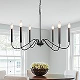 JDfeiFFF Black Farmhouse Chandelier, 6-Light Metal