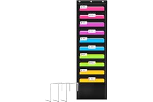 Godery Premium Hanging File Folder Organizer, 10 Pockets, & 3 Hangers Cascading Wall Organizer，Perfect for Home Organization, School Pocket Chart, Office Bill Filing. Wall or Over Door Mount