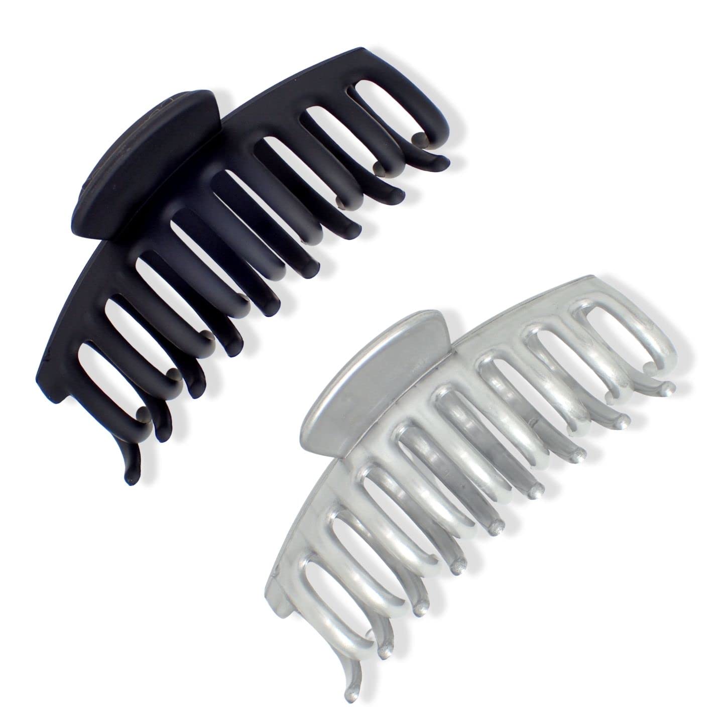 Topkids Accessories 9cm/3.5" Matte Hair Claw Clips for Women and Girls, Hair Clips Women Hair Claws Hair Accessories for Women Large Claw Clip Hair Clips for girls hair clips (Black + Silver)