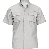 Mens UPF 50+ Sun Protection Short Sleeve Quick Dry Fishing Safari Hiking Shirt with Zipper Pocket Lightweight Cooling