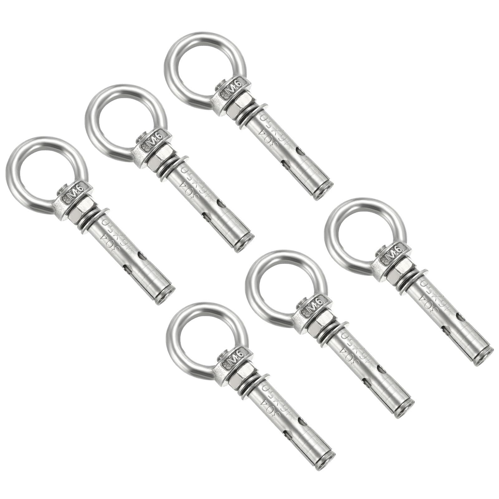 PATIKIL Expansion Eye Bolt M6x50mm, 6 Pack 304 Stainless Steel Shoulder Anchors Eyebolt Screw with Eye Ring for Concrete Brick Walls Canopy Engineering Rigging Silver
