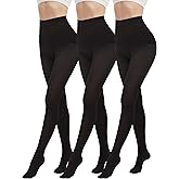 DDOBB 3 Pairs 80D Tights for Women Opaque Black High Waisted Stockings Womens Footed Pantyhose with Reinforced Toe
