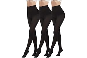 DDOBB 3 Pairs 80D Tights for Women Opaque Black High Waisted Stockings Womens Footed Pantyhose with Reinforced Toe