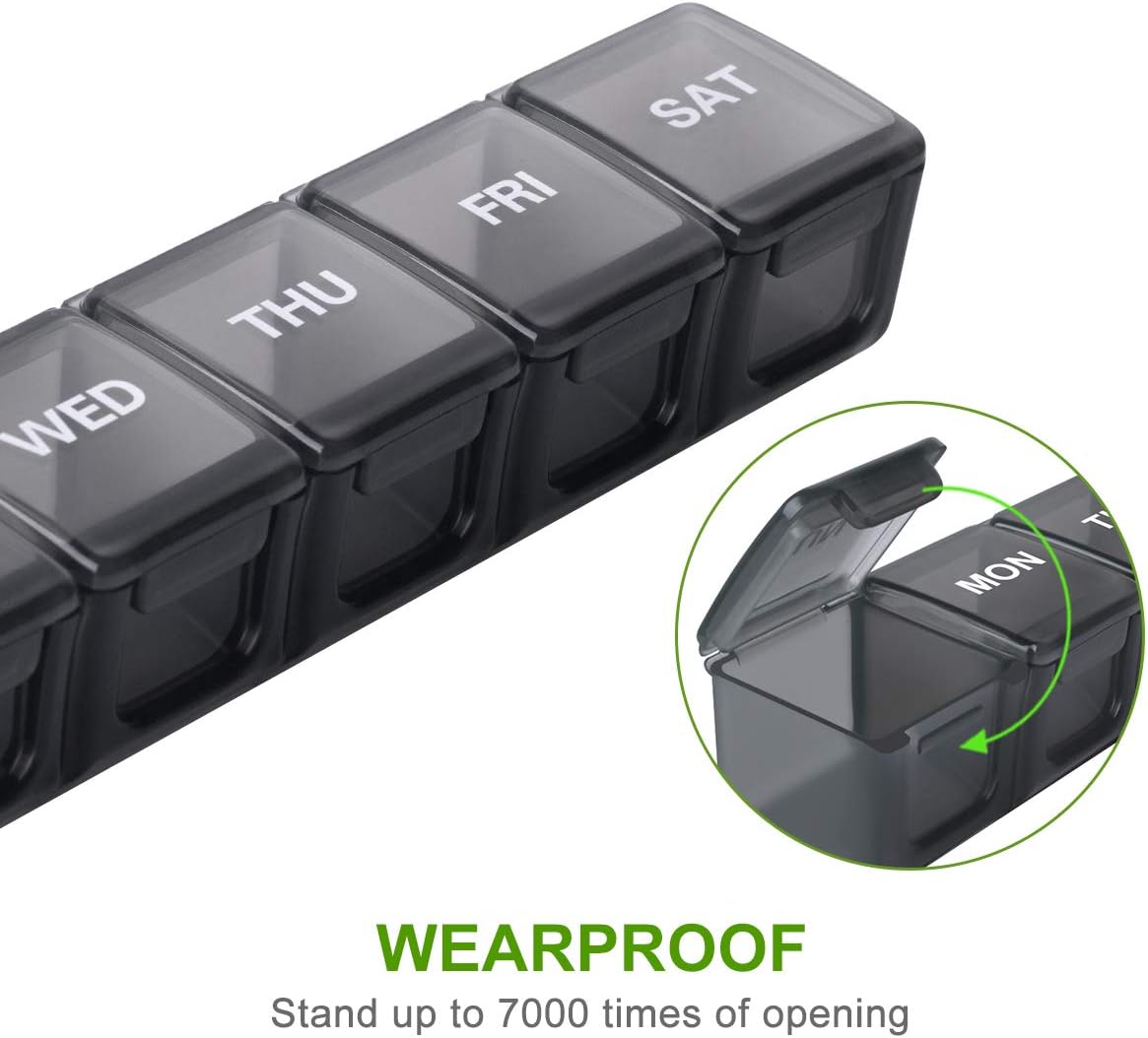 Extra Large Weekly Pill Organizer, Sukuos XL Daily Pill Cases for Pills/Vitamin/Fish Oil/Supplements (Black): Health & Personal Care