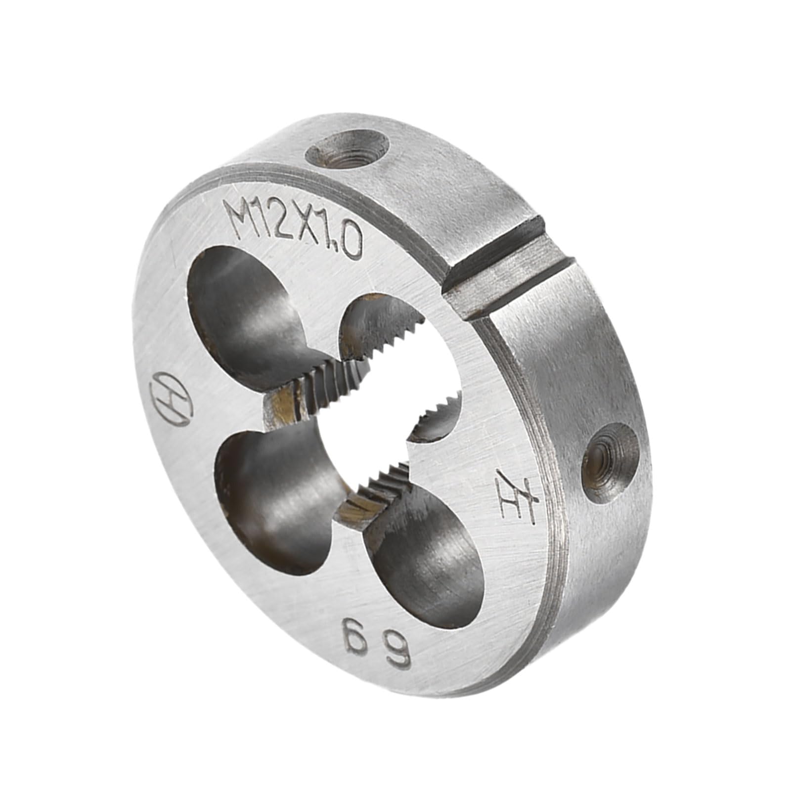 CoCud Round Thread Repair Die, M12x1 Die 38mm OD, Alloy Tool Steel Left Hand Cylindrical Pipe Threading Tool with 4 Chip Holes - (Applications: for Threading Repairing)
