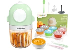 Zooawa Baby Food Maker, 13-in-1 Baby Food Processor for Baby Food, Baby Puree, Fruit, Vegatable, Meat, Baby Essentials Gift Set, Baby Food Blender with Silicone Spoon, Baby Food Containers, Pea Green