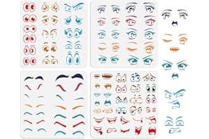 DOODLREAM 4Pcs Funny Facial Features Stencils for Painting, 30×30cm Cartoon Eyes Eyebrows Mouths Stencil Drawing Templates, F