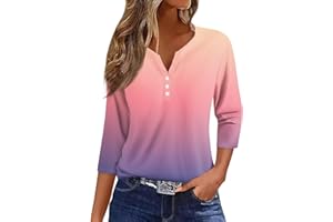 FQZWONG 3/4 Length Sleeve Womens Tops Dressy Casual Summer Outfits for Women V Neck Shirts Trendy Ladies Button Down Blouses