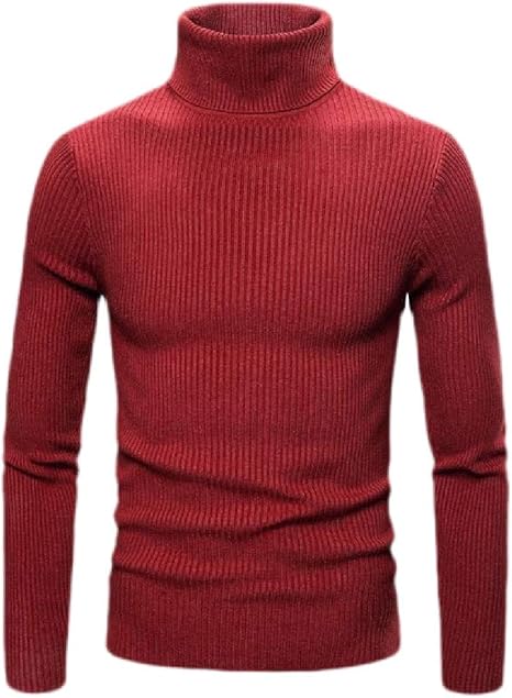 Amazon Keaac メンズ スリム フィット タートルネック セーター ロングスリーブ リブ編みプルオーバー セーター Red L セーター 通販