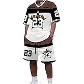 Floerns Men's 2 Piece Outfit Y2k Number Jersey V Neck Drop Shoulder Shirts & Streetwear Shorts Set