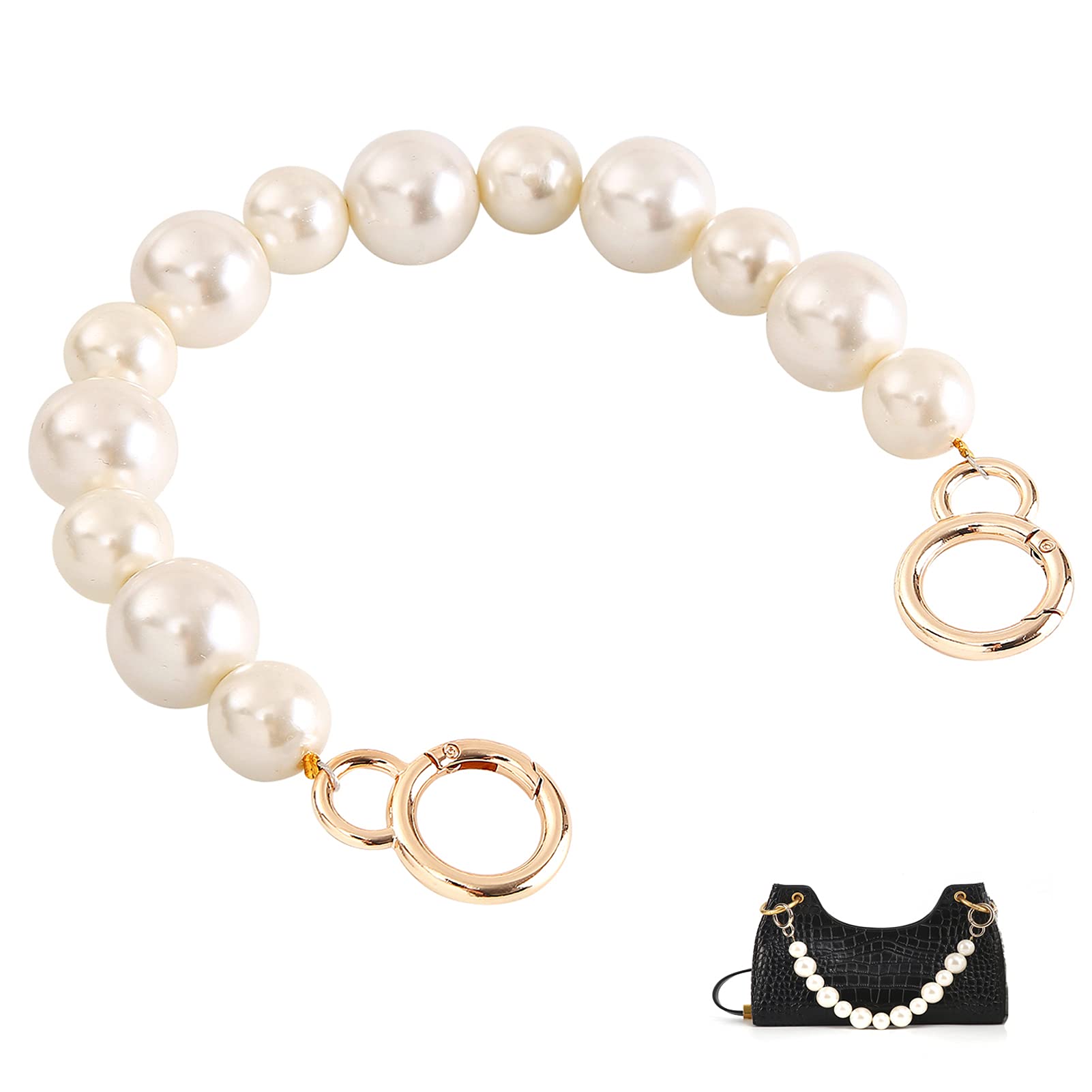 Sturdy Large Imitation Pearl Bead Purse Handle Strap Bag Charms Handbag Chain Replacement Accessories Decoration (Gold)