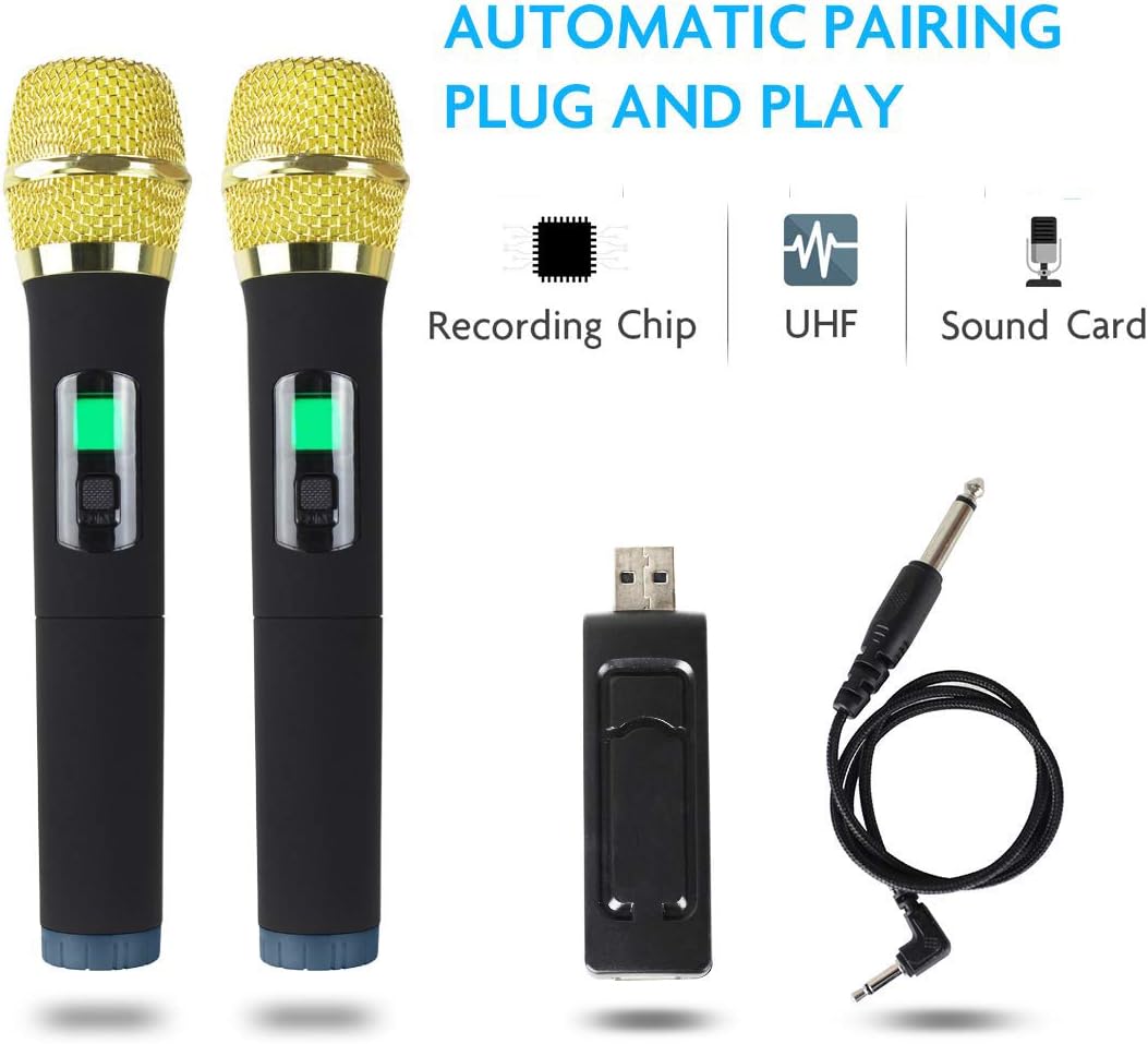 Starqueen Dual UHF Wireless Karaoke Speaker Microphones with USB Receiver for PA Speaker Computer PC Singing KTV, Cordless Handheld Portable Dynamic Mic Battery Powered with LCD Display