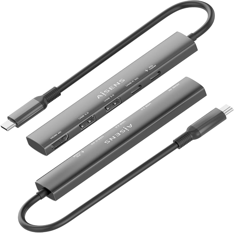 - ASUC-5P022-GR - USB-C Dock 5 EN 1, USB-C A 1xHDMI 2xUSB-A 1xUSB-C 1xUSB-C PD, Gris, 15CM