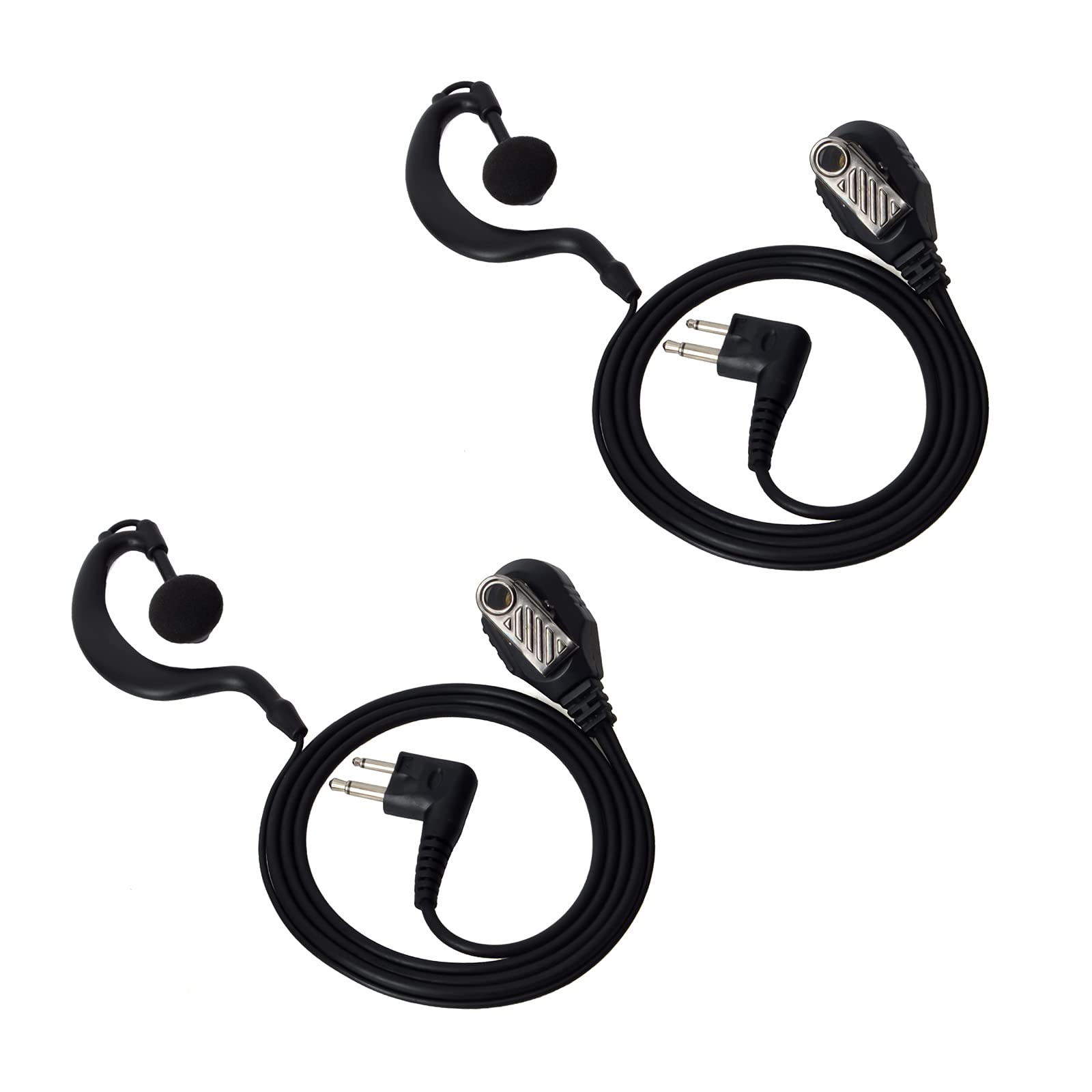 UAYESOK G-Shape Earpiece Police Security Walkie Talkie Headset with PTT Mic Microphone For 2 Pin Motorola CP040 CP140 Hytera Midland Two Way Radio (Pack of 2)