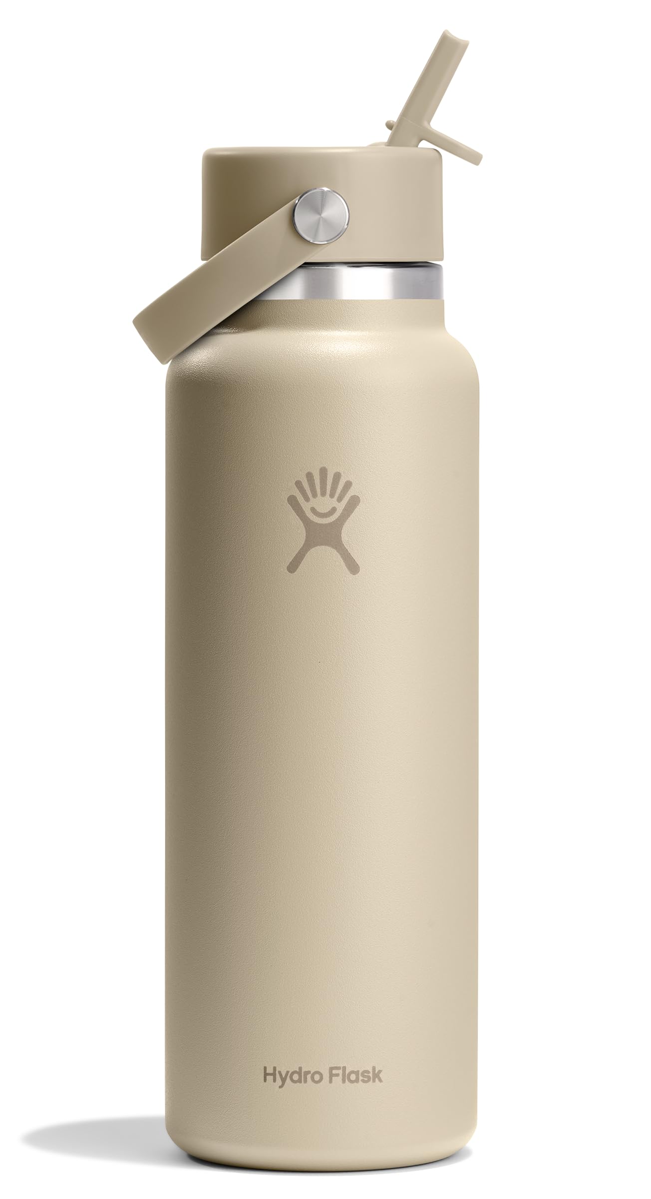 Hydro Flask Water Bottle - Insulated Stainless Steel - Wide Mouth Flex Straw Lid, Non Spill, Leakproof and Refillable in 40 Oz Tonal Oat Image