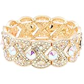 Lavencious Elegant and Luxurious Stretch Bracelet Adorned with Sparkling Crystals Bridal Wedding Jewelry for Women 7"