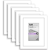 Americanflat 6x8 Picture Frame with Polished Plexiglass - Set of 5 - Use as 3x5 Frame with Mat or Display 6x8 Photo Without Mat - Galleria Collection - Picture Frames for Tabletop and Wall - White