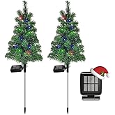 Solar Christmas Tree Garden Stake Lights Outdoor Waterproof Pathway Lights Xmas Tree Light for Lawn Patio Yard Front Porch Christmas Decor 2pcs